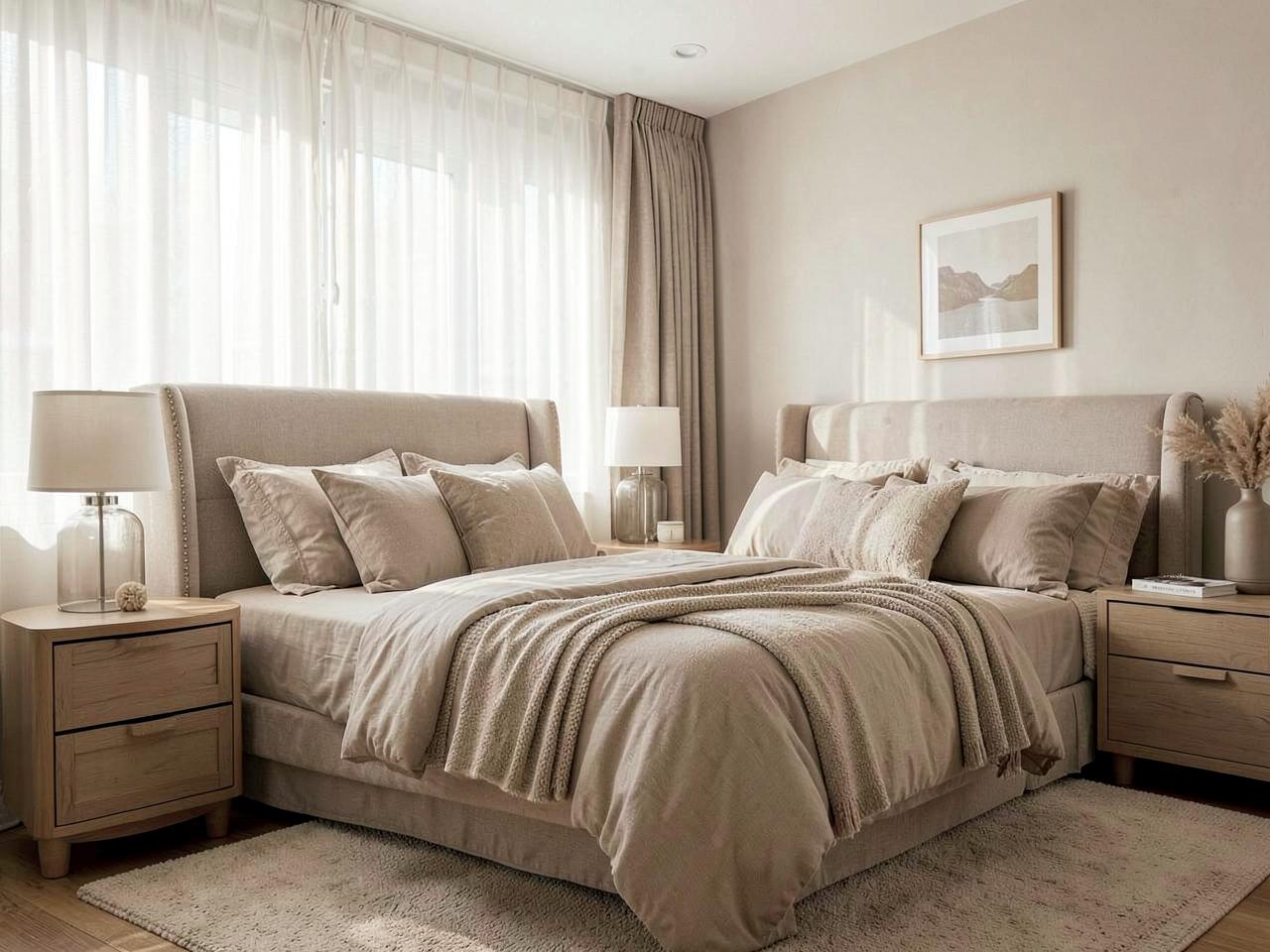 Serene neutral primary bedroom
