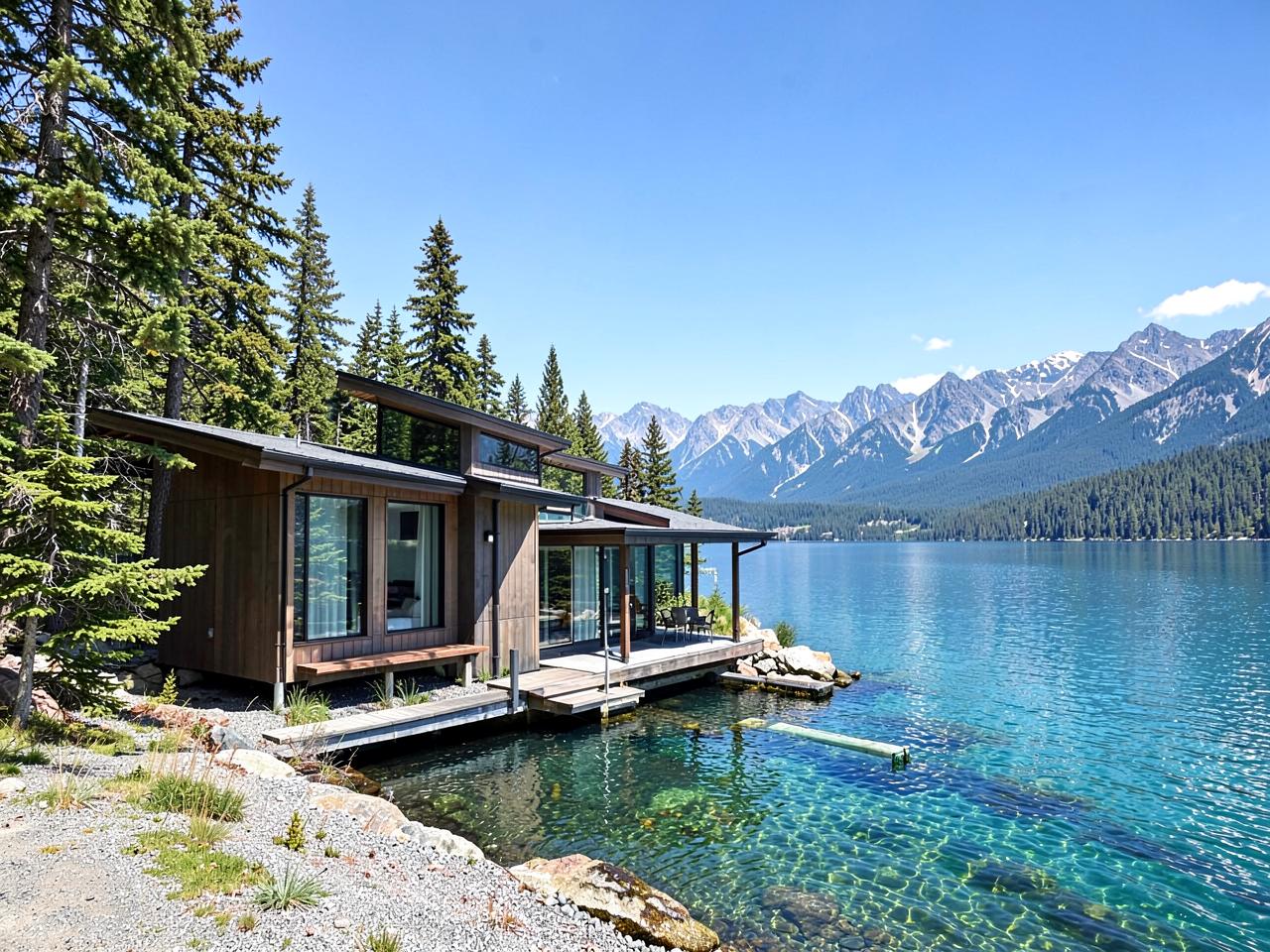 Lakefront home exterior